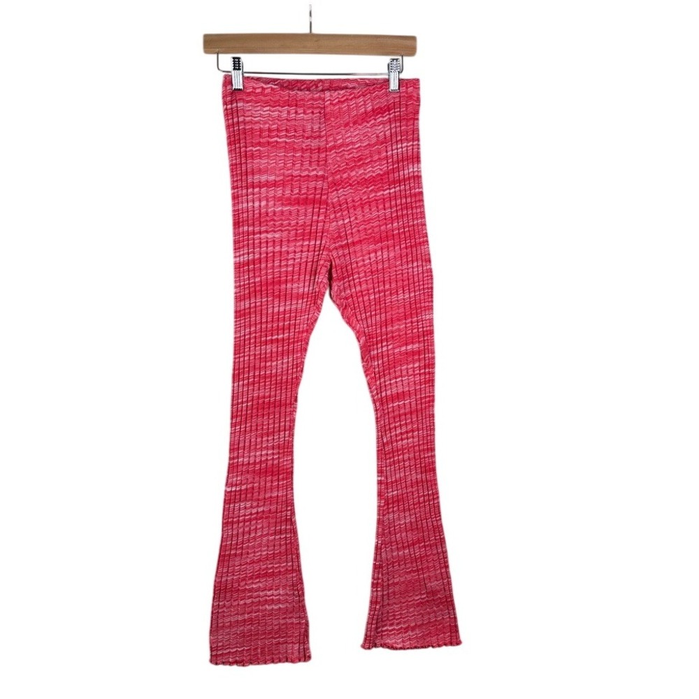 Zara Ribbed High Rise Pull On Flare Pants size Medium Pink